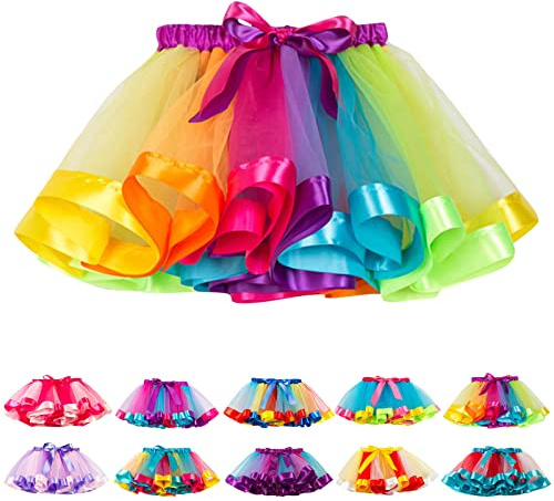 Tüllrock Mädchen,Tütü Rock Ballett Tanz Skorts, Regenbogen Ballettrock Pettiskirt, Bunt Kinder Tutu Rocke,Tüllrock Kinder Schwarz,Warteschlangenaktivitäten