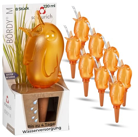 Scheurich Wasserspender Bördy M | 8 x Orange | 220ml Füllmenge | Bewässerungskugeln klein mit Ton Fuß | Wasserspender Pflanzen und Blumen Terrakotta Stiel