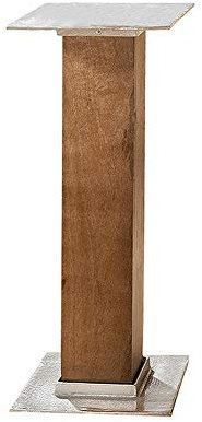 GILDE Holzsäule mit Alu Platte - aus Mangoholz H 52,5 cm B 27,5 cm T 27,5 cm