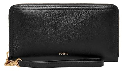 Fossil Logan Damen-Clutch, Leder, RFID-blockierend, Reißverschluss, mit Handgelenkriemen