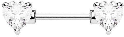 Piercingfaktor Brustpiercing Brustwarzen Intimpiercing Nippelpiercing Barbell Intim Nippel Brust Piercing Schmuck Tribal Stab Herz mit Kristallen 12mm Silber Clear