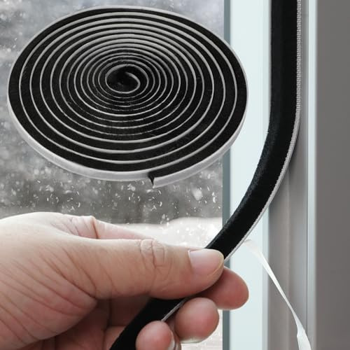 fowong Brush Weather Stripping, 11/32 inch x 11/32 inch x 16 Feet, High Density Felt Draft Excluder for Sliding Sash Door Window Wardrobe Seal (Black)