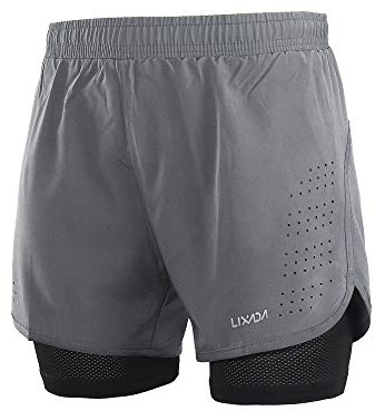 Lixada Herr 2-i-1 löparshorts snabbtorkande andningsbar aktiv träning jogging cykelshorts med längre foder
