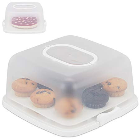 Relaxdays Contenitore per Torte, Quadrato, Trasportabile, Dolci Muffin, Lavabile, HLP 16x34x32,5 cm, Bianco/Trasparente