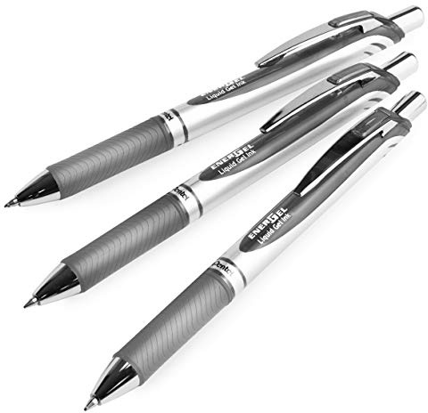 Pentel EnerGel XM BL77 Gelschreiber, einziehbar, 0,7 mm, 54 % recycelt, Grau, 3 Stück