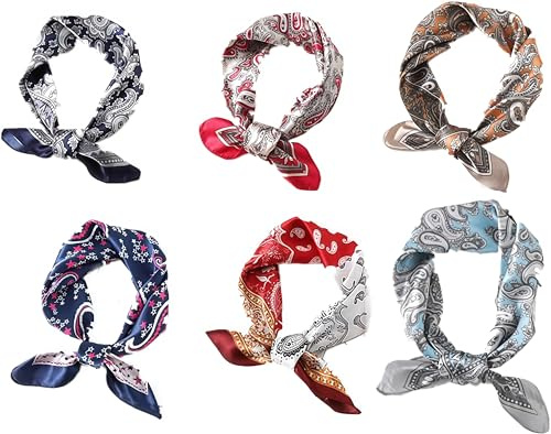 6 pcs Pañuelos Seda Cuello Mujer Turbante, mujer multifunción bufanda facha, pequeña pañuelo sedoso, cuello pañuelo para el pelo, unisex, multicolor, turbante, estilo hip Hop