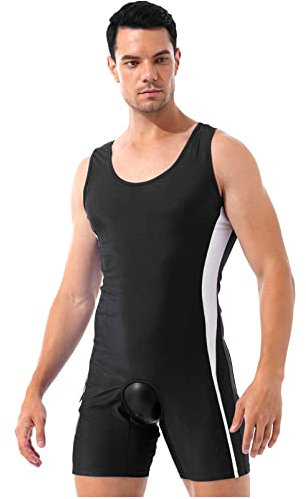 Aislor Herren Overall Kurz Jumpsuit Ärmellos Ouvert Body Offener Schritt Einteiler Unterhemd Männerbody Wrestling Singlet Bodysuit A Schwarz M