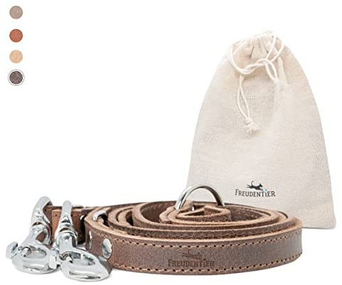 FREUDENTIER Hundeleine 2m aus zertifiziertem Leder - Verstellbare Führleine - Handmade in EU - Hundeleine grosse Hunde, mittelgroße & kleine Hunde - Lederleine (Dark Chocolate, 20mm breit)
