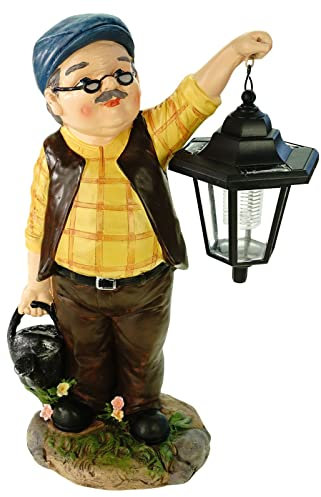 Kremers Schatzkiste Gartenfigur Opa Hans mit Solarlaterne und Gießkanne 38 cm Garten Älterer Herr Deko Mann XXL groß bunt