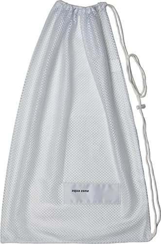 aqua zone Drawstring Sports Equipment Mesh Bag for Swimming Beach Diving Travel Gym (White)