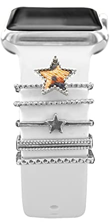 5 Pcs Breloques pour Bracelet Apple Watch 46mm 42mm 44mm 40mm 41mm 45mm 38mm 49mm Femme,Anneau Décoratif iWatch 10 9 8 7 6 5 4 3 SE/Galaxy Watch 7 6 5 4 Smart Watch Band Métal Brillant Accessoires