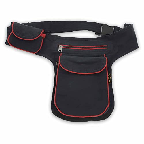 KUNST UND MAGIE Hüfttasche Bauchtasche Gürteltasche Bauchgurt Festivaltasche, Farbe:Schwarz/Rot