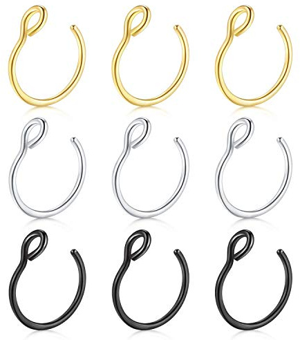 D.Bella 8 Stück Ohrringe, Ohrclips, nicht Piercing, aus Edelstahl, mit Sternchen, Totenschädel, CZ, hohl, Fake-Piercing, Helix, Ohren, Knorpel, Ring für Frauen