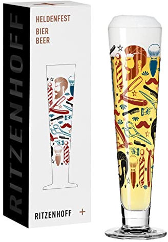 Ritzenhoff 1011011 Vaso de cerveza 330 ml - Serie Heldenfest, motivo nº 11 - Barber - redondo y multicolor - Made in Germany