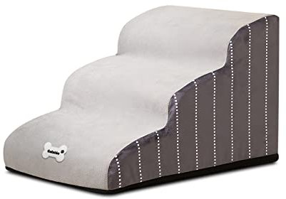 Galatée Hundetreppe, Waschbare Und Mit Reißverschluss Abnehmbare Haustierrampe, Einfache Kletterrampe Für Hunde, rutschfeste Haustiertreppe(3 Schritte, Grau)