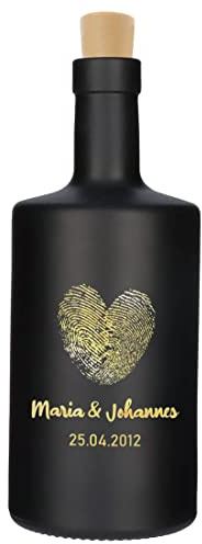 polar-effekt LED-Leuchtflasche schwarz mit Wunschgravur - Motiv Herz Fingerabdruck - inkl. LED Beleuchtung - personalisiert - DIY Trend - Wohntrend - Mann, Frau - Liebe, Romantik - Hochzeitsgeschenk