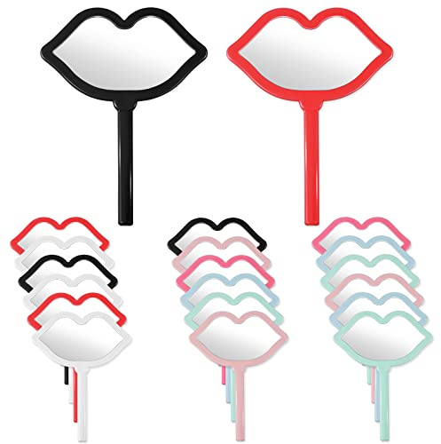 Juexica 20 Pcs Lip Shape Hand Mirror, Compact Portable Travel Makeup Mirror, Cute Vintage Camping, Employee Appreciation & Mother's Day Ot Month Gift for Women Coworker Nurse, 7 Colors