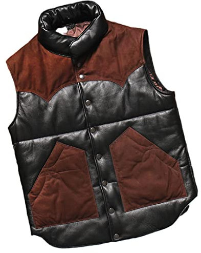 Baumwolle Gefütterte Warme Herren Weste Weste Mantel Rindsleder Schaffell Weskit Weste Für Herren Europäische Outwear Jacke Brown and Black M