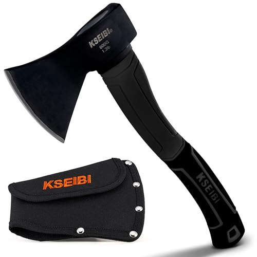 KSEIBI Hacha de Madera 274151, pequeña Hacha para Acampar al Aire Libre, 35,56 cm, Hoja de Acero Forjado con Antideslizante y absorción de Impactos, Mango de Fibra de Vidrio, hachas y hachas