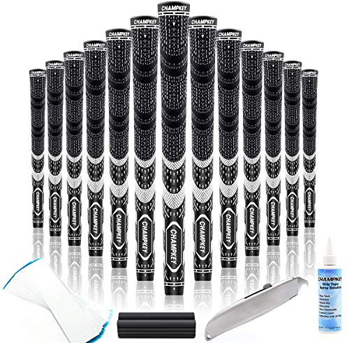 CHAMPKEY Premium Hybrid Golf Grips 13 Pack | All Weather Performance Golf Club Grips | Choose Between 13 Grips with 15 Tapse and 13 Grips with All Kits