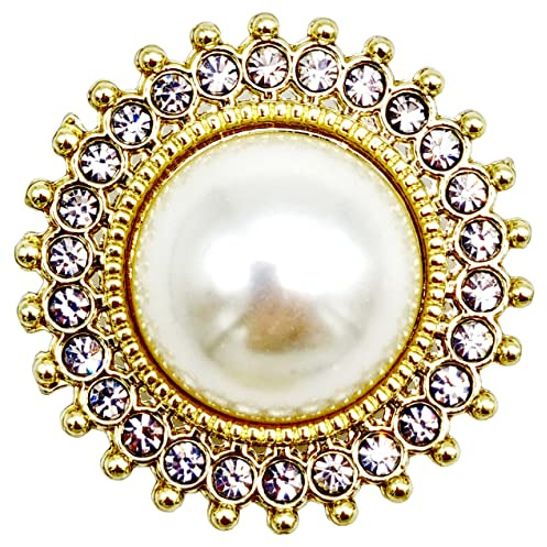 Goldgöre 5 Metall Knöpfe golden 25 mm mit Perle und Strass mit Öse zum Annähen