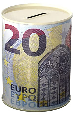 Barattolo Salvadanaio Soldi Carta Moneta Banconote in Latta Metallo non Apribile (Banconota da 20 euro) 11 x 8,5 cm