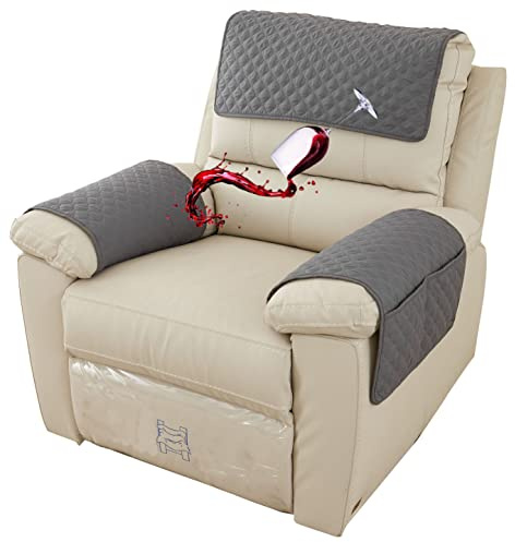 Wasserfest Armlehnenschoner 1 2 3-Sitzer Kopfstützenbezug Rutschfeste Sesselschoner Mit Taschen Relaxsessel Sofa-Armbezug Weiche Abnehmbar Waschbar Sesselbezüge Für Armlehnen (Dunkelgrau,2 Seat 4 pc)