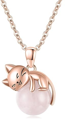 Vadmans Le Chat Collier Argent Sterling Quartz Rose Pendentif Katie Bijoux Cadeaux pour Femmes Filles Or Rose