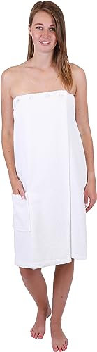 Betz Saunakilt Berlin – Frottee Saunakilt für Damen aus 100% Baumwolle, 420 g/m² – verstellbar mit Knöpfen & Gummizug – Saunahandtuch mit Tasche, ideal für Wellness & Spa Farbe weiß