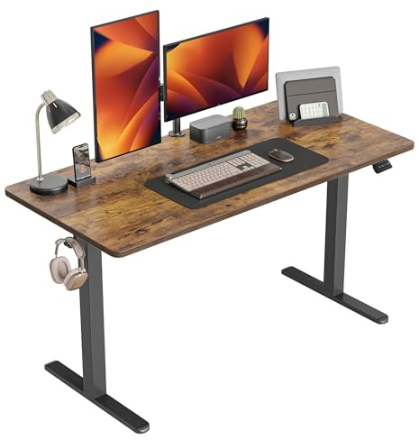 CUBICUBI Schreibtisch Höhenverstellbar Elektrisch, 152 x 60 cm Stehpult T-Beine aus Stahl mit Memory-Steuerung, Anti-kollisions System, Schwarz Rahmen/Braun Tischplatte