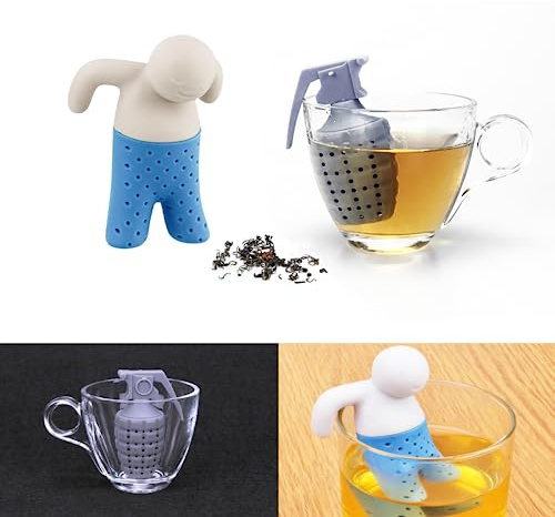 2 Stück teeei, niedliches Silikon tee sieb, wiederverwendbares, teeei für losen tee ist ein schöner Begleiter für die Nachmittagsteezeit(Handgranate + Mr. Blue Pants)