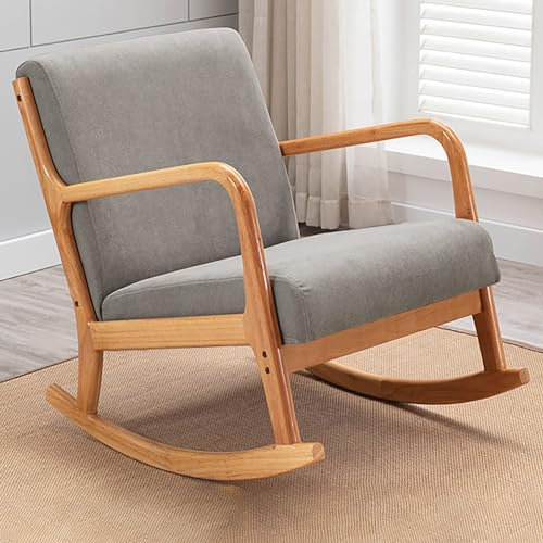 Schaukelstuhl wohnzimmer,Liegestuhl Holz,Sessel wohnzimmer mit gepolstert,moderner Schlafzimmer Komfort Schaukelstuhl mit Armlehnen,für Wohnzimmer/Schlafzimmer/Balkon ( Color : Gray , Size : 65x78x71c