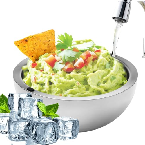 Bol réfrigérant – Grande capacité de 1,984,5 g – Bol de service glacé en acier inoxydable – Plat isotherme pour garder la salsa, le guacamole, les condiments, les sauces, la salade et les aliments