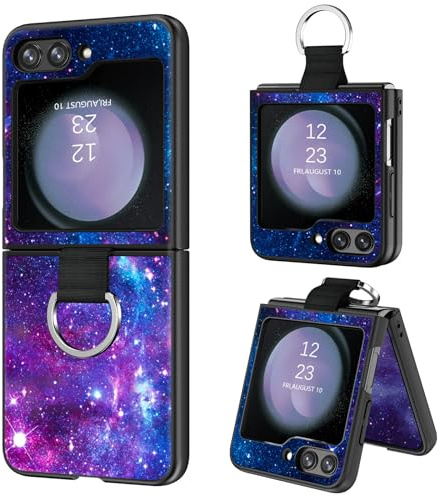 BENTOBEN for Samsung Z Flip 5 Case with Ring Holder, Glow in the Dark Nebula Galaxy Pattern Slim Soft Silicone Flexible Bumper Full Protective Phone Case for Samsung Galaxy Z Flip 5 5G,Purple
