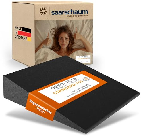 saarschaum• Keilkissen • Reflux Kissen • Matratzenkeil für Bett und Sofa • Schlaferhöhung gegen Rücken- und Nackenschmerzen B:90xL:50xH:10 (schwarz)