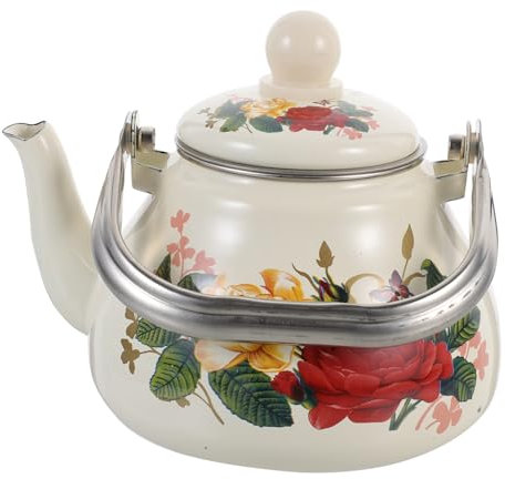 Bouilloire À Thé En Émail Floral Passoire De 1 L Style Rétro Pour Cuisinière Eau Chaude