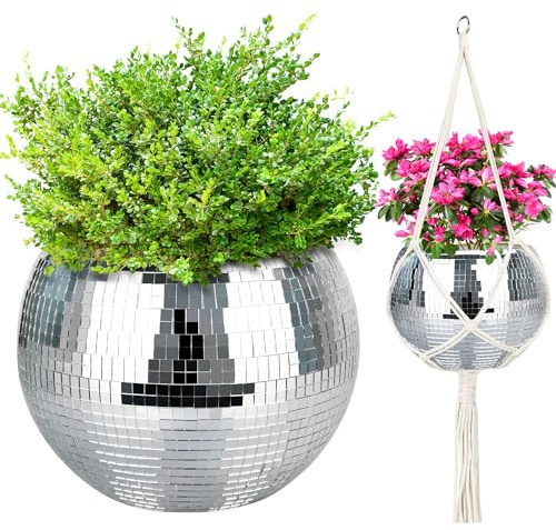 10” Disco Ball Plant Hanger with Hanging Rope, Hanging Chain, Hook, Circle | for Decoration