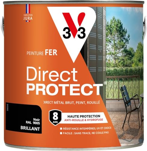 V33 Peinture fer Direct Protect - Noir RAL 9005 Brillant - 2L