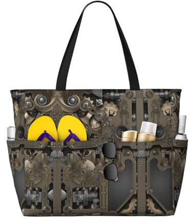SCAUA Sac fourre-tout steampunk mécanique grande capacité sac de plage sac de piscine sac de plage étanche avec fermeture éclair pour salle de sport, voyage, camping, Engrenages mécaniques Steampunk.,