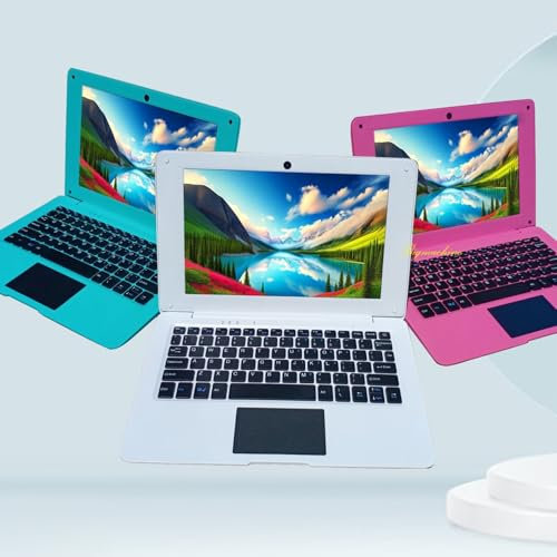 Laptop Computer Mini 10 Inch Quad Core Powered by Android 12 Netbook 64GB Small Computer with WiFi Webcam Bluetooth,Charger Mouse Included,Suitable for Children and Students, 4 Color Options (White)