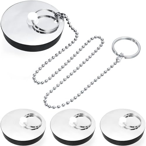 4 Pcs Bathroom Sink Plug Replacement, Drain Stopper for Bathroom Kitchen Sink Bathtub Universal Bath Plug with Stainless Steel Chain Bath Plug Replacement Ø 42-45mm