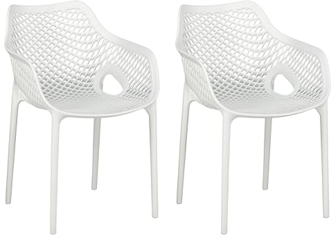 Totò Piccinni Poltrona Poltroncina LOREN in polipropilene impilabile con design moderno e adatto per casa, bar, giardino e ristorante (Bianco, Con Braccioli 2 Pz)