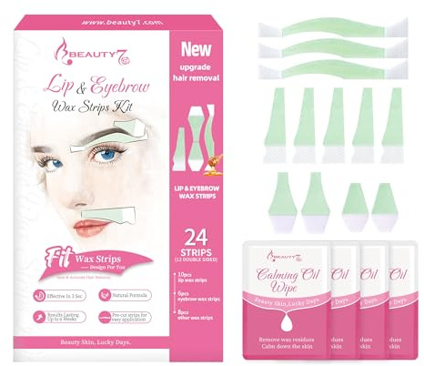 Beauty7 Augenbrauen Wachsstreifen Oberlippen Wachsstreifen Set Fit Wax Strips Gesichts schnell Reizarm schmerzfrei enthaarung Augenbrauen kaltwachs wax strips mit 4stk Reiniger Öl Tücher