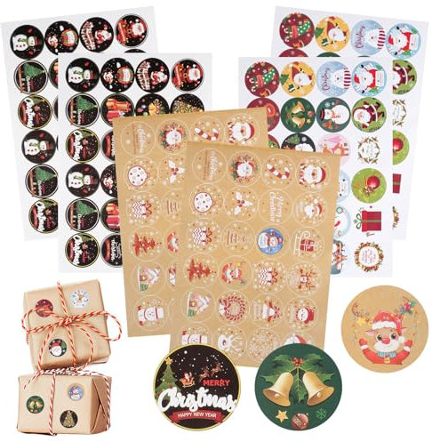 72 Stile Aufkleber Weihnachten, 4cm Rund Weihnachtssticker Selbstklebend Sticker Weihnachten Weihnachtsaufkleber Geschenketiketten Deko für Xmas Papiertüten Weihnachtsgeschenkpapier - 144 Stück