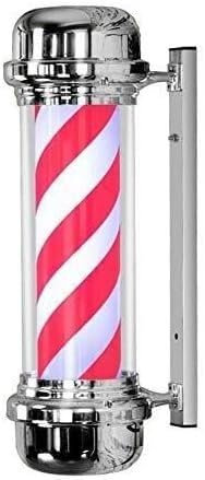 GPECTIFO Poste de barbería Poste de barbería LED Poste de barbería Cromado Poste de barbería con Parte Superior Plana Lámpara giratoria Raya roja Blanca y Negra Salón de peluquería Barbería(Rosso)