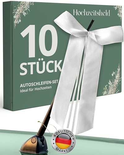 HOCHZEITSHELD Autoschleifen Hochzeit 10 Stück als Autoschmuck für Brautauto | Elegante Hochzeitsschleifen als Just-Married-Deko, wetterfest & wiederverwendbar, als Hochzeitsdeko Auto und fürs Standesamt