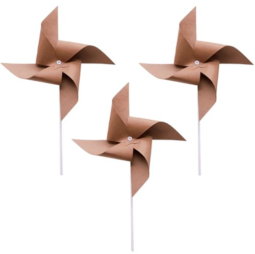 DRESSOOS 3 Pièces Moulin à Vent décoration vibesretro Party Toy Decoration Magasin moulins pour Enfants Vent de fête Jouet pour Enfants Ornement de Mise en Page Papier Light Brown