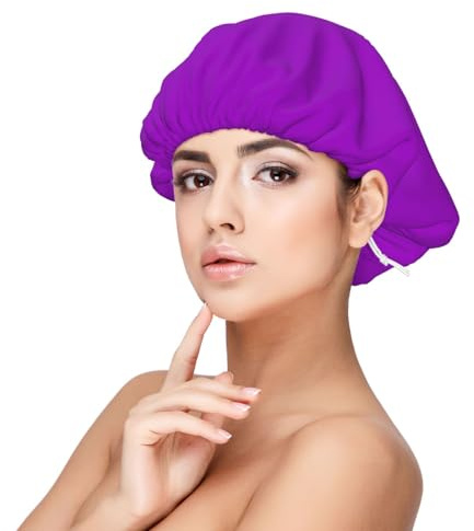 Cuffia in raso viola scuro per donne che dormono, a doppio strato, regolabile, in raso, cuffia per dormire per capelli ricci