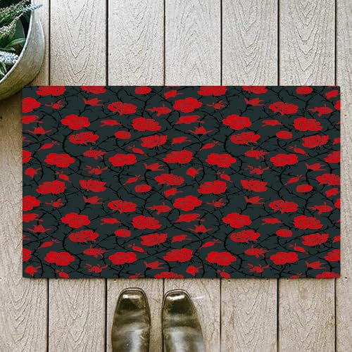 OHJEAJDS Tapis 60x100cm,Super Absorbant Sèche Rapide,Tapis de Bain pour Portes de Salle de Bain,Salon,Rouge et Noir, tourbillons de Roses, Plantes de Lierre, forêt Sombre et MYS,