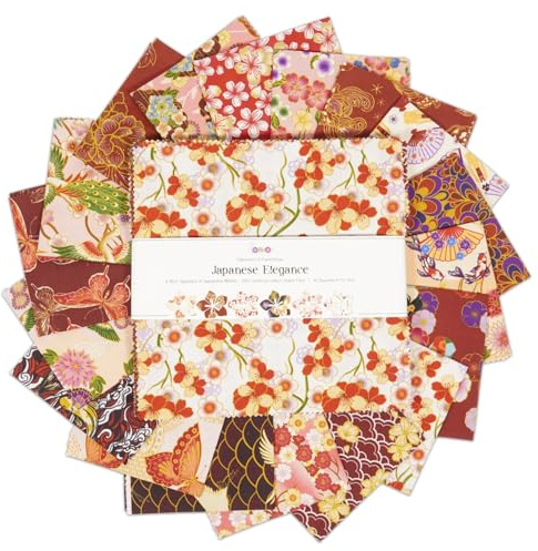 Soimoi 40 st 5 x 5 DIY bomullstyg rutor, 5 lager tårttyg, Tyg rutor Buntar Patchwork, Pre-Cut Quilt Charm Pack, DIY sykvartersbunt, Quiltning Tyg Buntar - Japansk elegans
